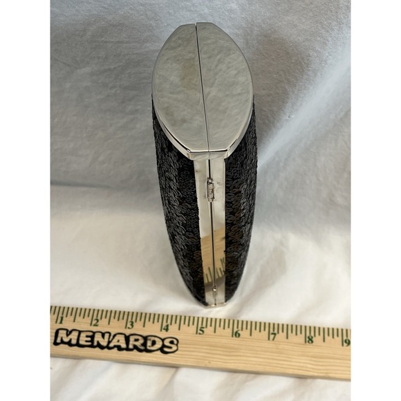 WHBM White House‎ Black Market Sequin Evening Hinged Clutch w Chain Strap  Black - Picture 4 of 8